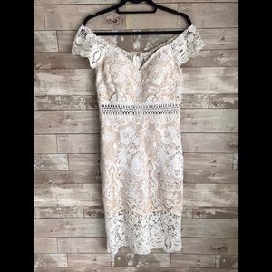 Off the shoulder white lace dress